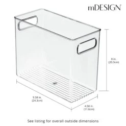 Tall Bathroom Bin With Handles 9.5 X 4.5 X 8 2 Tall Bathroom Bin With Handles 9.5 X 4.5 X 8 -mDesign 2000 Square JPG 0330MDO Dimensions