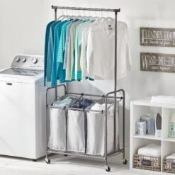 Rolling Laundry Cart With Hanging Bar 6 Rolling Laundry Cart With Hanging Bar -mDesign 2000 Square JPG 10221MDL glam