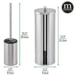 2-Piece Stainless Steel Toilet Paper Canister + Bowl Brush 2 2-Piece Stainless Steel Toilet Paper Canister + Bowl Brush -mDesign 2000 Square JPG 10662MDBA Dimensions