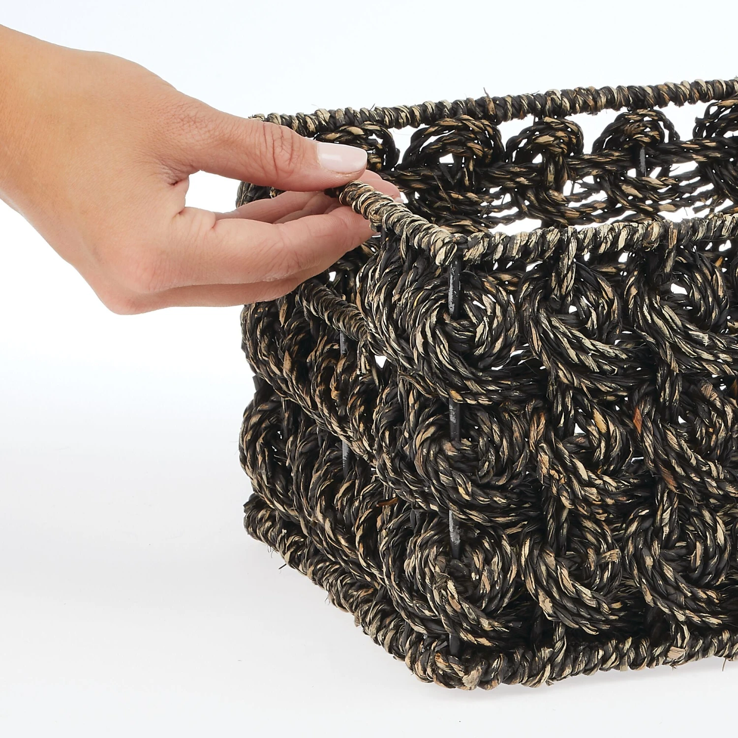 Seagrass Rose Weave Basket With Handles 12 x 9 x 6 Seagrass Rose Weave Basket With Handles 12 X 9 X 6 -mDesign 2000 Square JPG 10697MDHS.10701MDHS.PT03