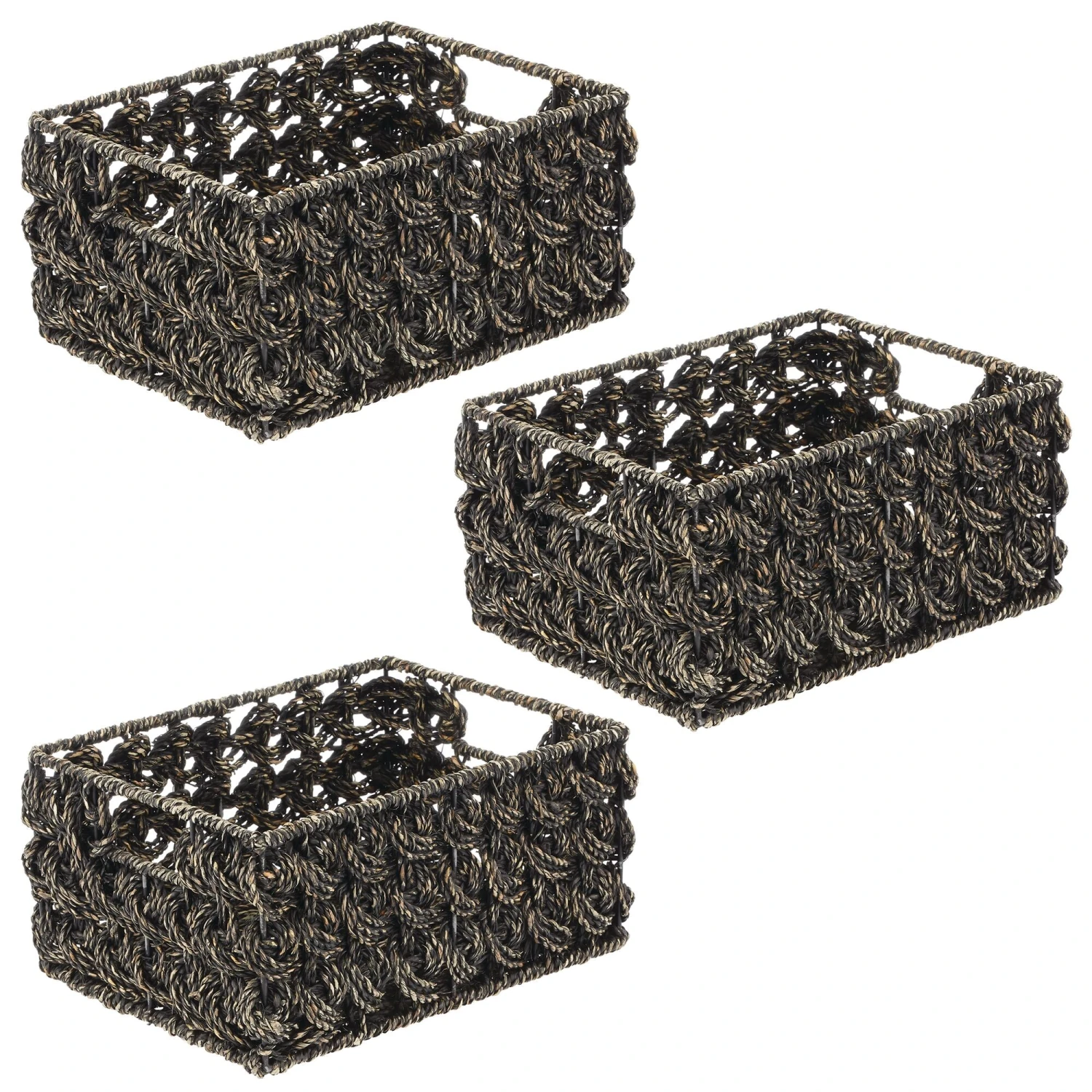 Seagrass Rose Weave Basket With Handles 12 x 9 x 6 Seagrass Rose Weave Basket With Handles 12 X 9 X 6 -mDesign 2000 Square JPG 10697MDHS Outline