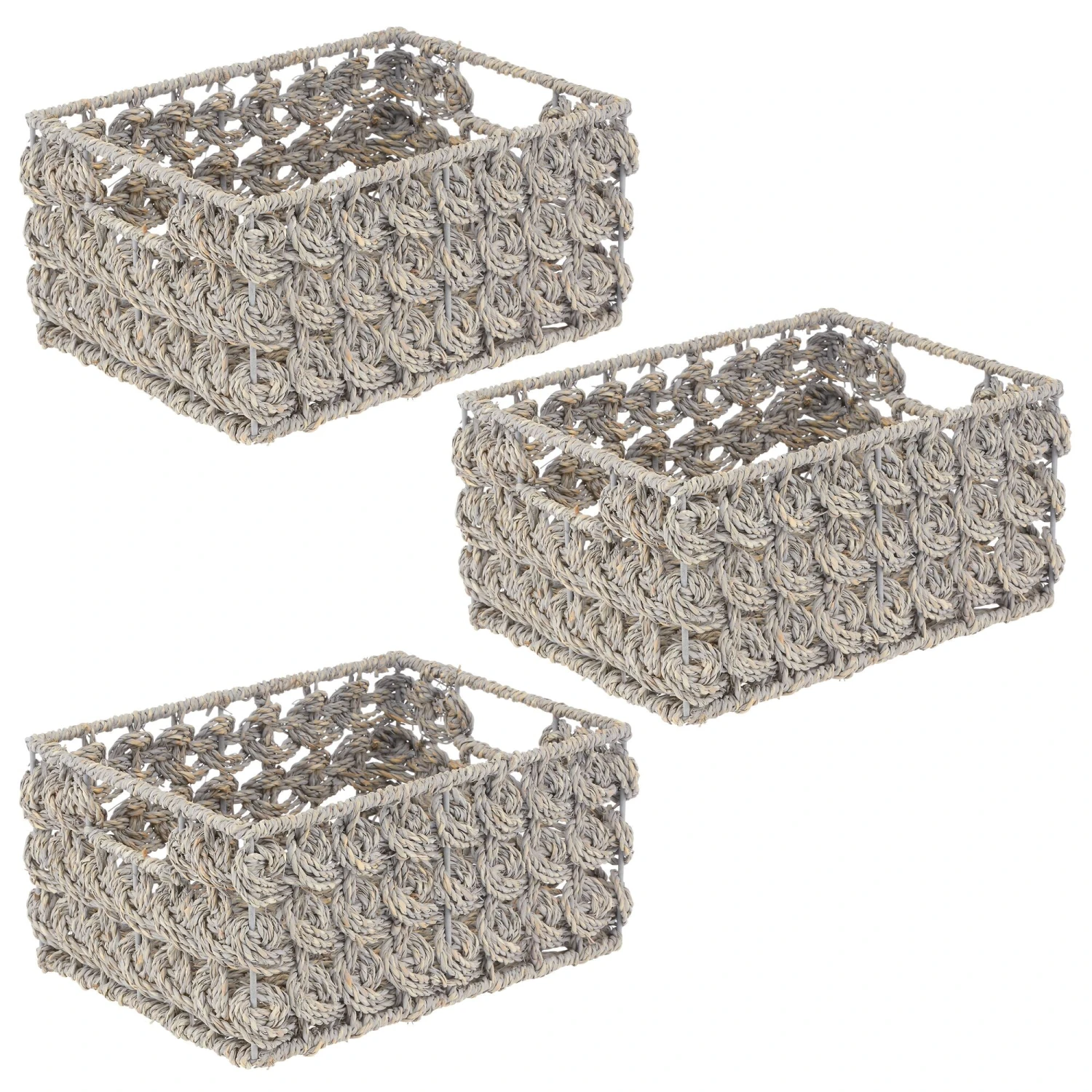 Seagrass Rose Weave Basket With Handles 12 x 9 x 6 Seagrass Rose Weave Basket With Handles 12 X 9 X 6 -mDesign 2000 Square JPG 10698MDHS Outline