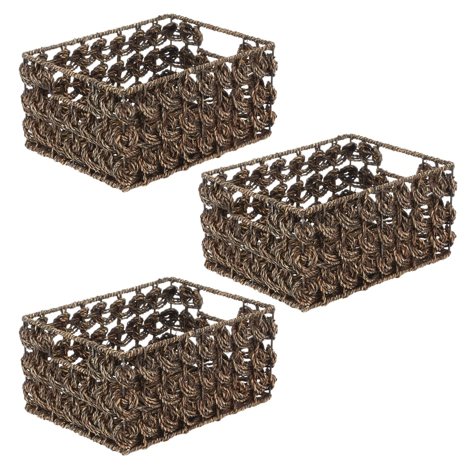 Seagrass Rose Weave Basket With Handles 12 x 9 x 6 Seagrass Rose Weave Basket With Handles 12 X 9 X 6 -mDesign 2000 Square JPG 10699MDHS Outline