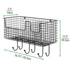 Wall Mount Wire Basket With Hooks 3 Wall Mount Wire Basket With Hooks -mDesign 2000 Square JPG 12310MDHS.PT03