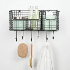 Wall Mount Wire Basket With Hooks 2 Wall Mount Wire Basket With Hooks -mDesign 2000 Square JPG 12310MDHS 20prop1
