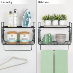 2-Tier Bathroom Wall Shelf With Towel Bar -mDesign 2000 Square JPG 12319MDBST.PT03