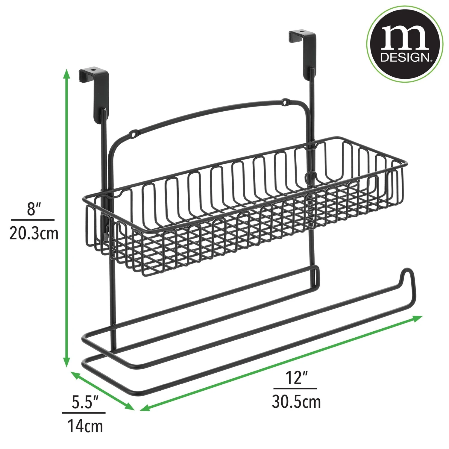 Over-the-Cabinet Paper Towel Holder with Storage Over-the-Cabinet Paper Towel Holder With Storage -mDesign 2000 Square JPG 16213MDK dims