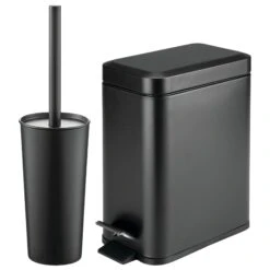 2-Piece Stainless Steel Step Trash Can And Toilet Brush