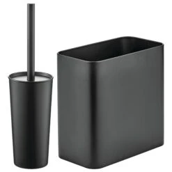 2-Piece Stainless Steel Trash Can And Toilet Brush Set