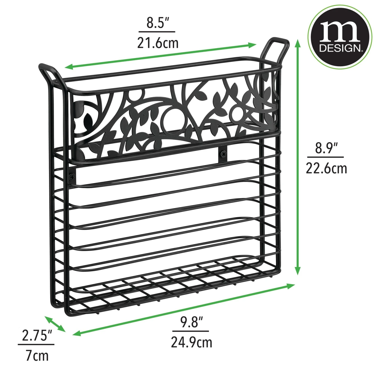 Vine Wall Mounted Magazine Rack Vine Wall Mounted Magazine Rack -mDesign 2000 Square JPG 16620MDBST Dimensions
