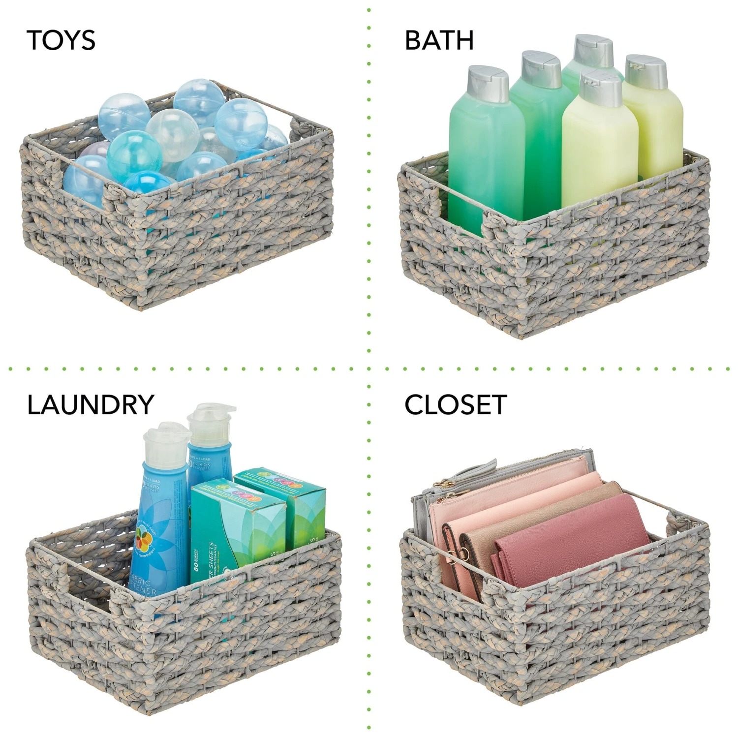 Hyacinth Kitchen Basket with Handles 12 x 9 x 6 Hyacinth Kitchen Basket With Handles 12 X 9 X 6 -mDesign 2000 Square JPG 17566MDK.QUAD