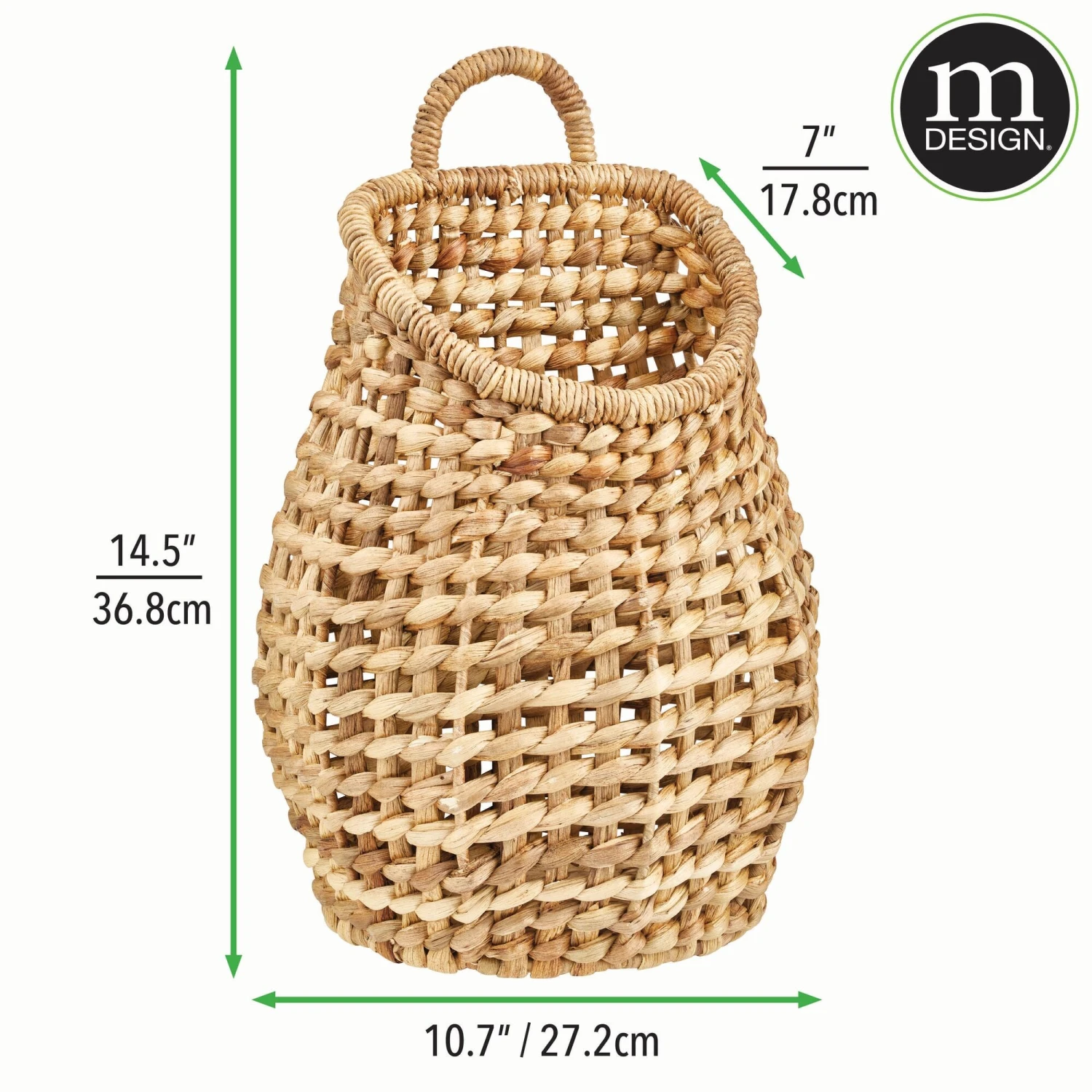 Hyacinth Boho Belly Wall Basket 11 x 7 x 15 Hyacinth Boho Belly Wall Basket 11 X 7 X 15 -mDesign 2000 Square JPG 18522MDHS dims