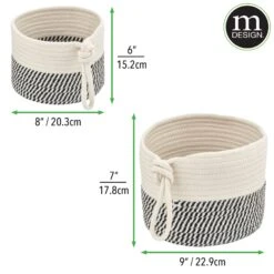 Woven Cotton Rope Nesting Basket Set With Tie Handles 2 Woven Cotton Rope Nesting Basket Set With Tie Handles -mDesign 2000 Square JPG 19365MDBST dims