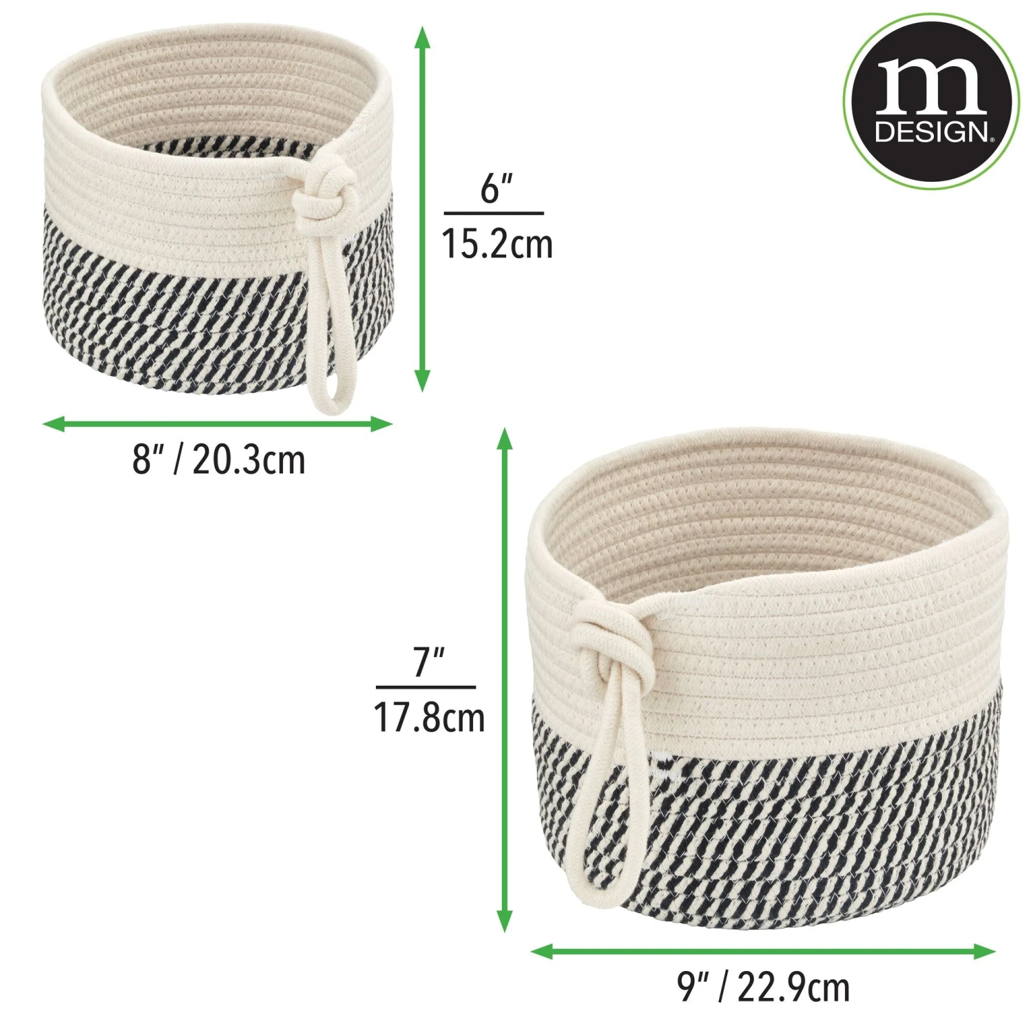 Woven Cotton Rope Nesting Basket Set with Tie Handles Woven Cotton Rope Nesting Basket Set With Tie Handles -mDesign 2000 Square JPG 19365MDBST dims