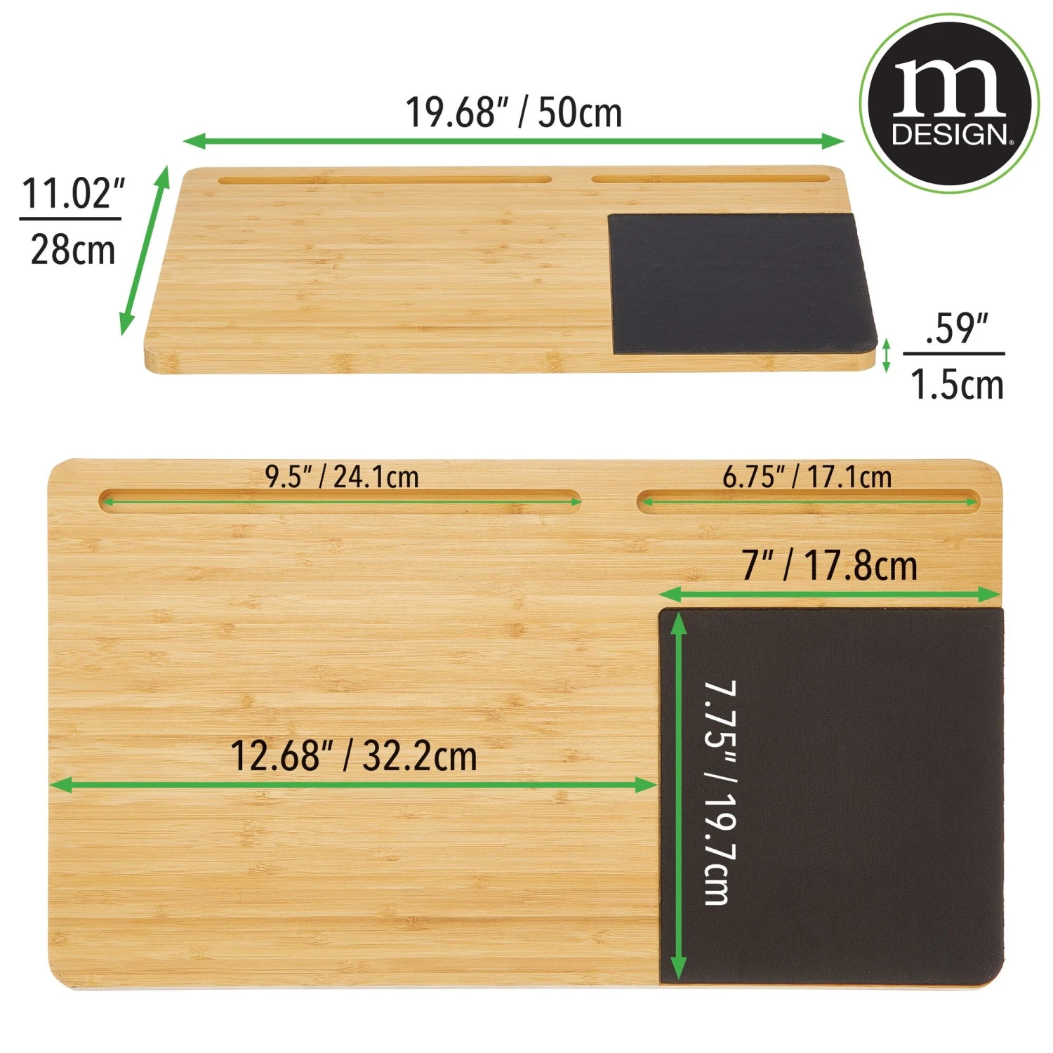 Bamboo Lap Desk with Mouse Pad Bamboo Lap Desk With Mouse Pad -mDesign 2000 Square JPG 19567MDHS dims