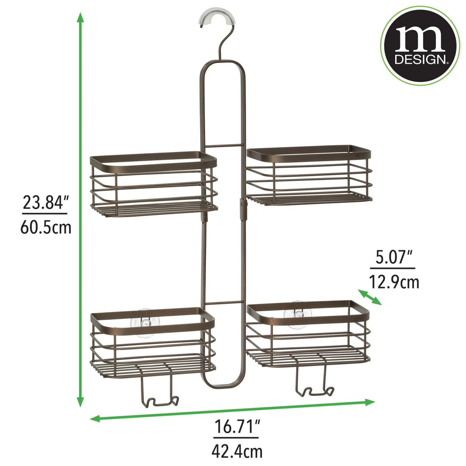 Hanging Shower Caddy with Hooks Hanging Shower Caddy With Hooks -mDesign 2000 Square JPG 19609MDBST dims