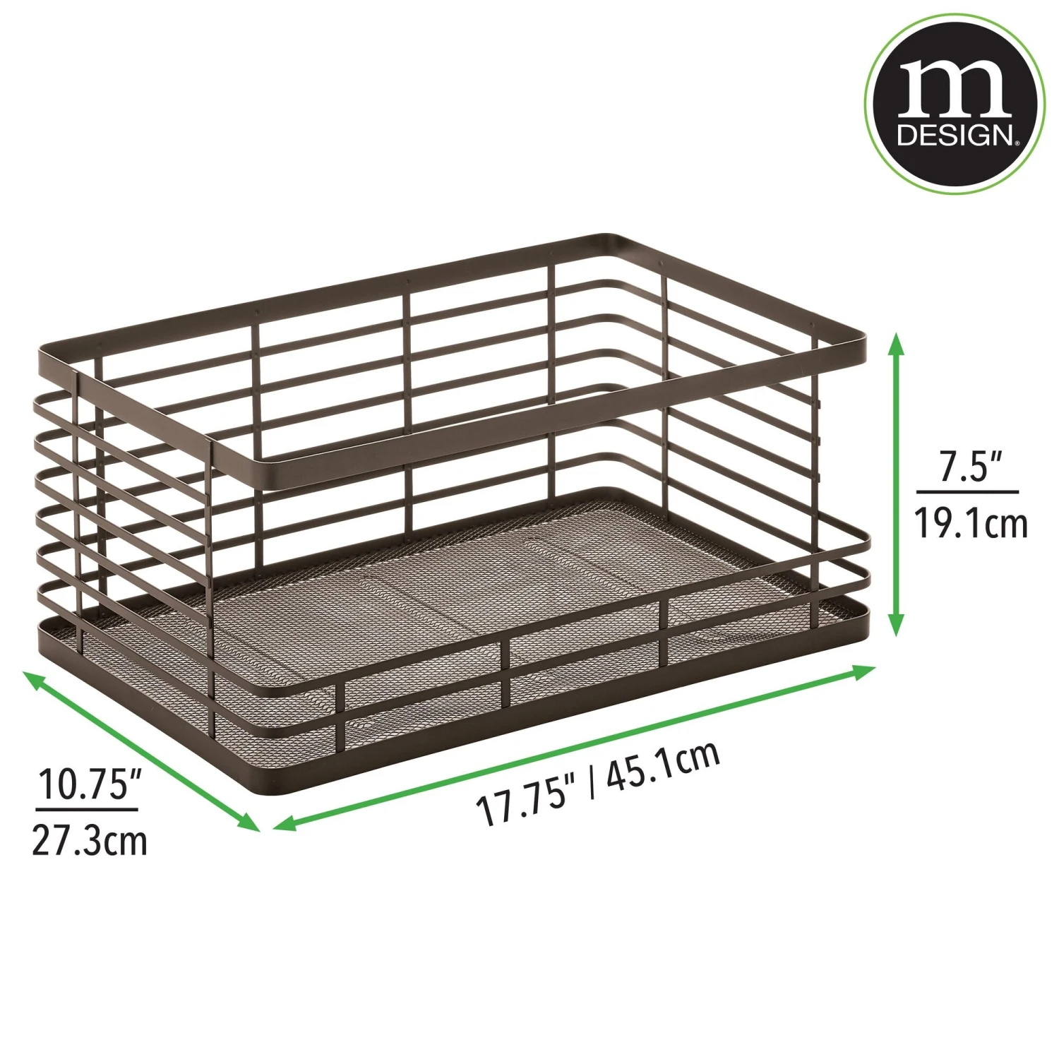 Stackable Wire Pantry Baskets 11 x 18 x 7.5 Stackable Wire Pantry Baskets 11 X 18 X 7.5 -mDesign 2000 Square JPG 19818MDK dims