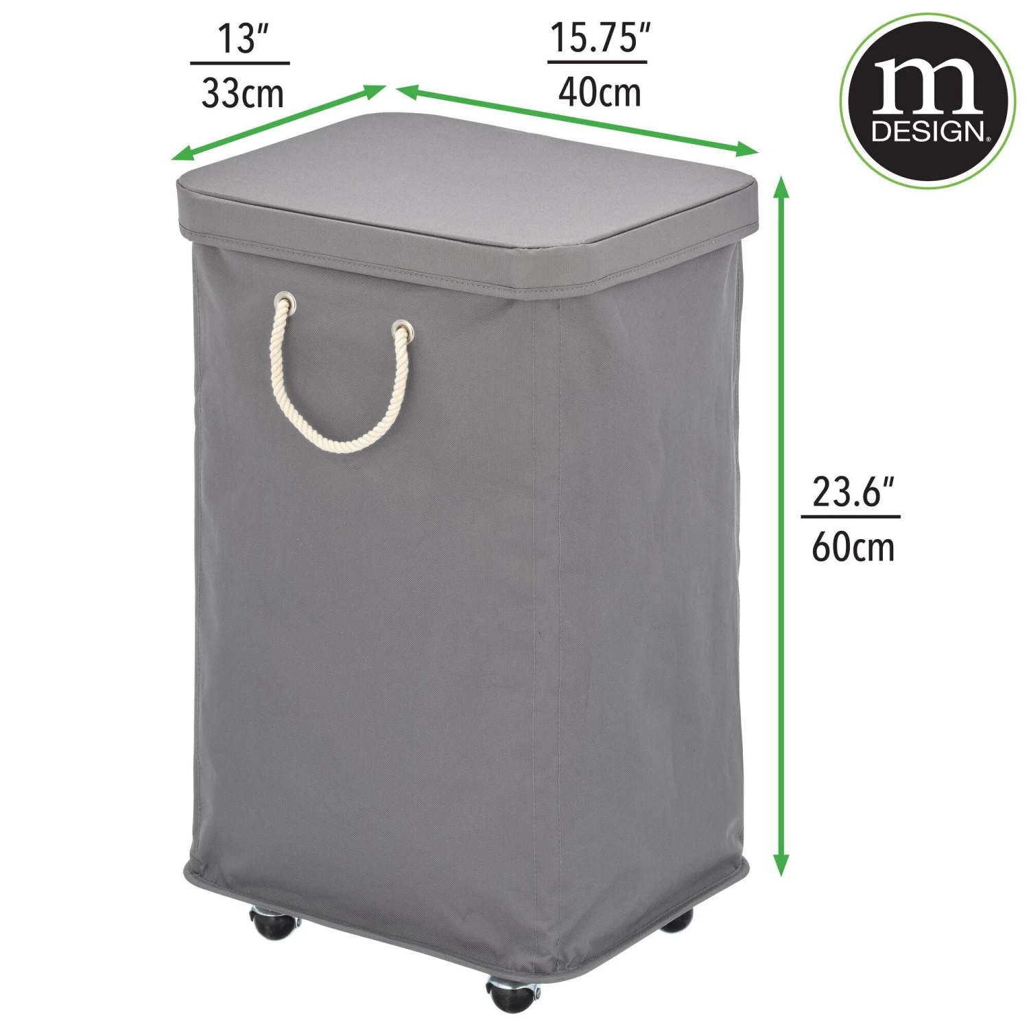 Rolling Laundry Hamper Rolling Laundry Hamper -mDesign 2000 Square JPG 20019MDL dims