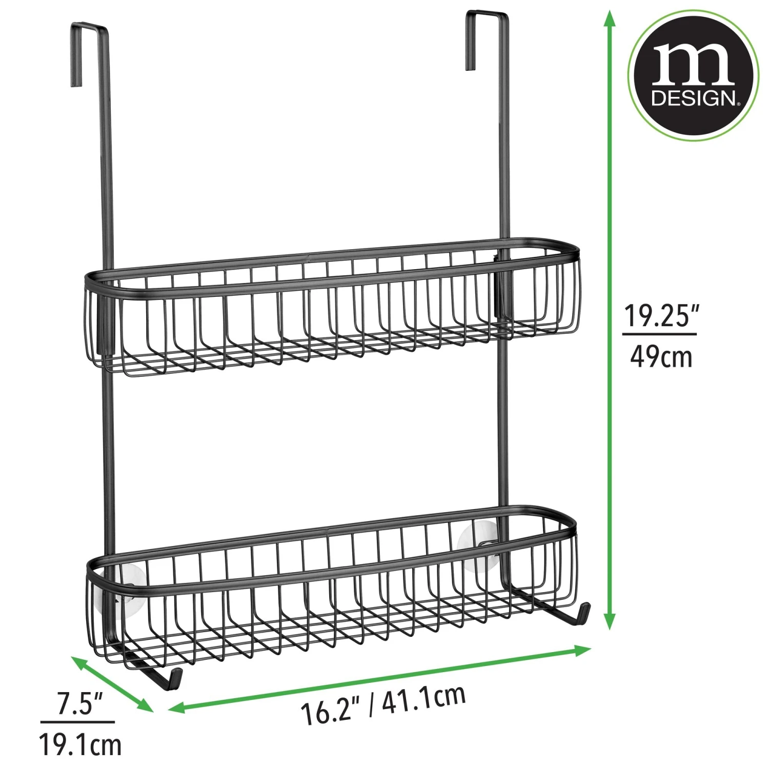 Over-the-Door Shower Caddy with 2 Hooks Over-the-Door Shower Caddy With 2 Hooks -mDesign 2000 Square JPG 20065MDBST dims