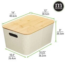 Stackable Fabric Bins With Bamboo Lids 16 X 12 X 8 2 Stackable Fabric Bins With Bamboo Lids 16 X 12 X 8 -mDesign 2000 Square JPG 20072MDHS dims