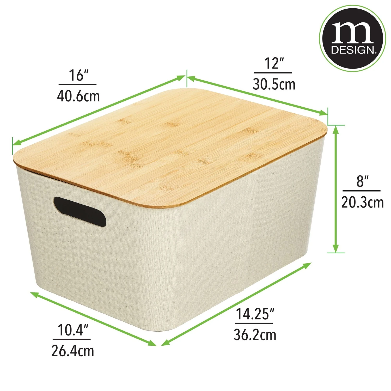 Stackable Fabric Bins with Bamboo Lids 16 x 12 x 8 Stackable Fabric Bins With Bamboo Lids 16 X 12 X 8 -mDesign 2000 Square JPG 20072MDHS dims