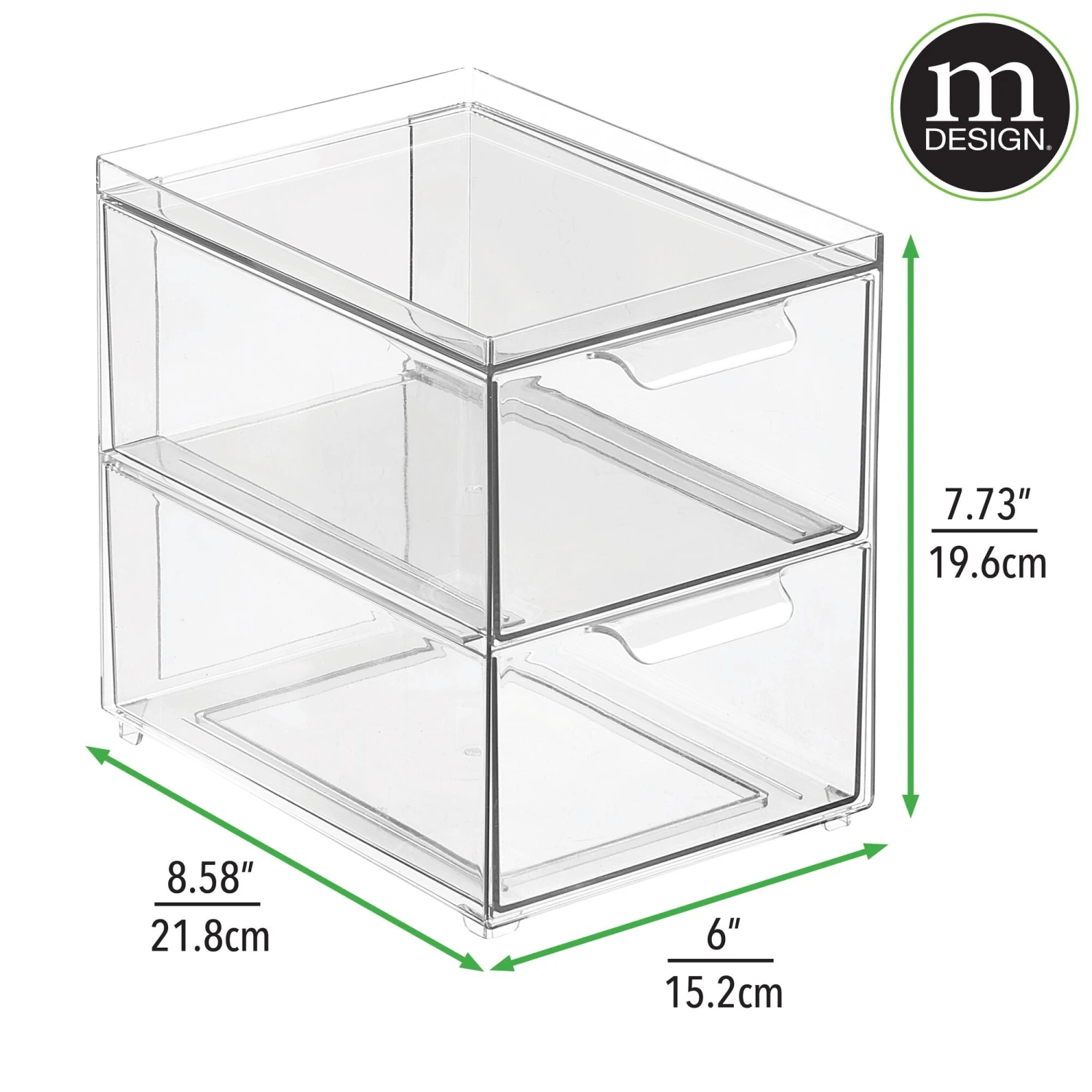 2-Drawer Stackable Kitchen Organizer 8.5 x 6 x 8 2-Drawer Stackable Kitchen Organizer 8.5 X 6 X 8 -mDesign 2000 Square JPG 20487MDK dims