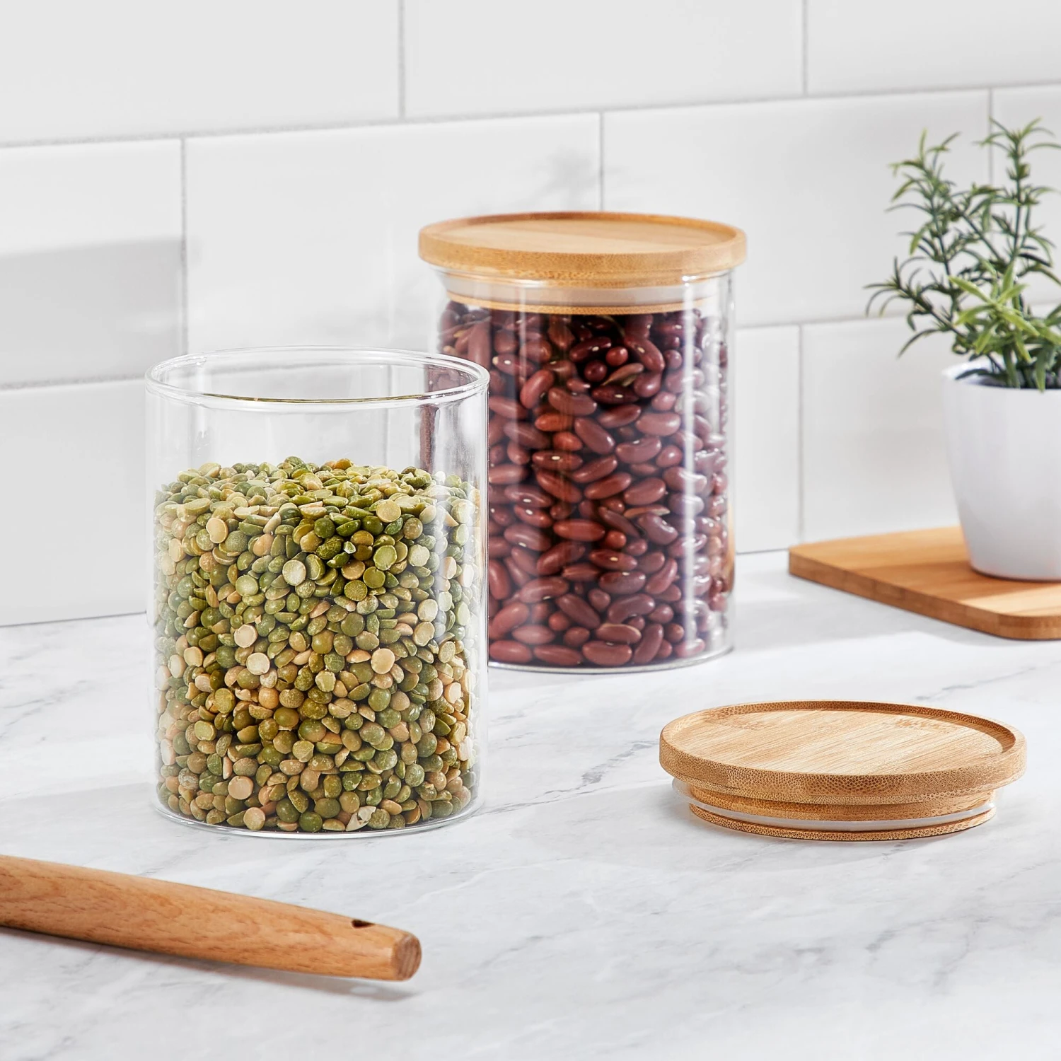 Glass Kitchen Canister with Bamboo Lid Glass Kitchen Canister With Bamboo Lid -mDesign 2000 Square JPG 21033MDK glam2