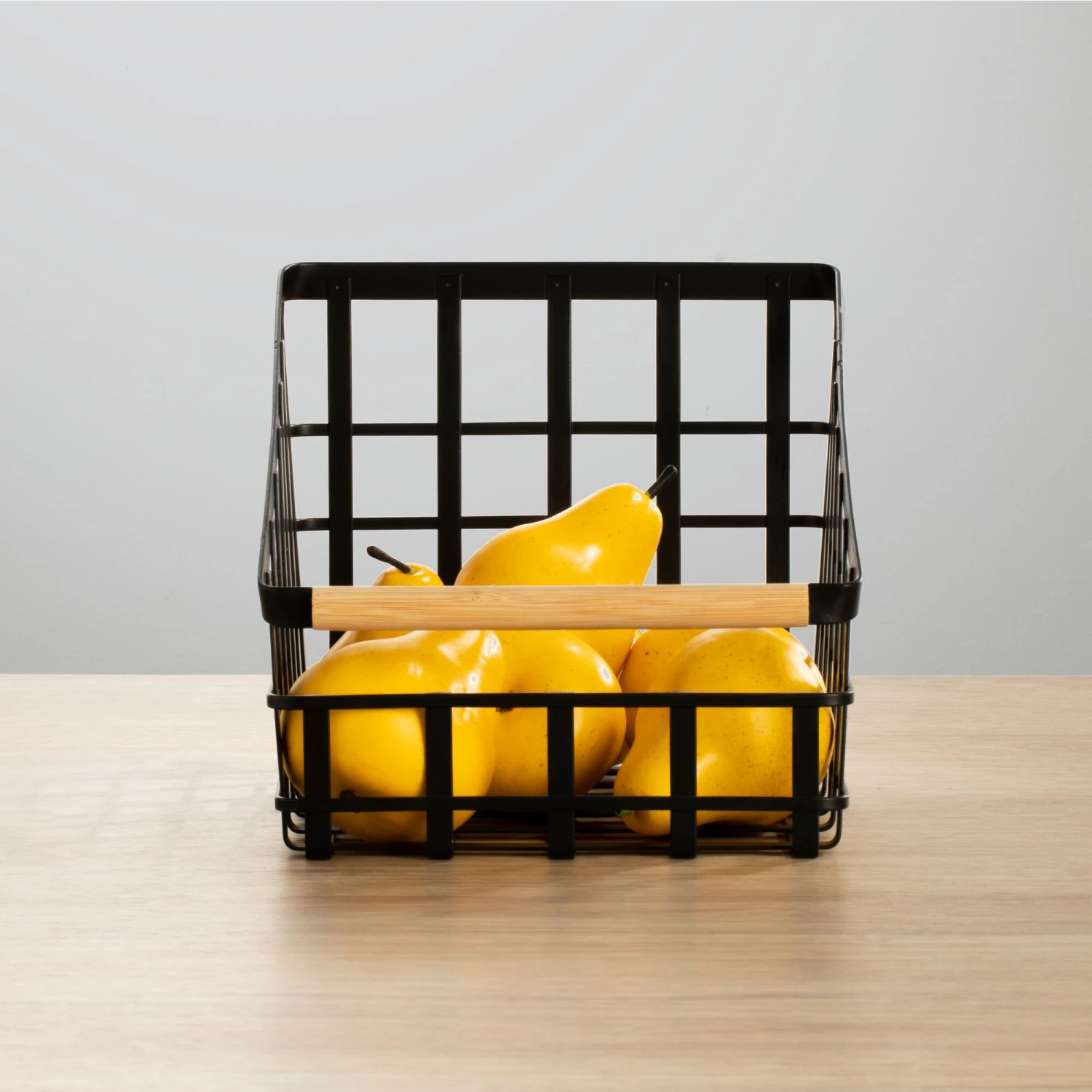 Wire Pantry Basket with Bamboo Handle 12 x 9 x 8 Wire Pantry Basket With Bamboo Handle 12 X 9 X 8 -mDesign 2000 Square JPG 22067MDK SellShot 1