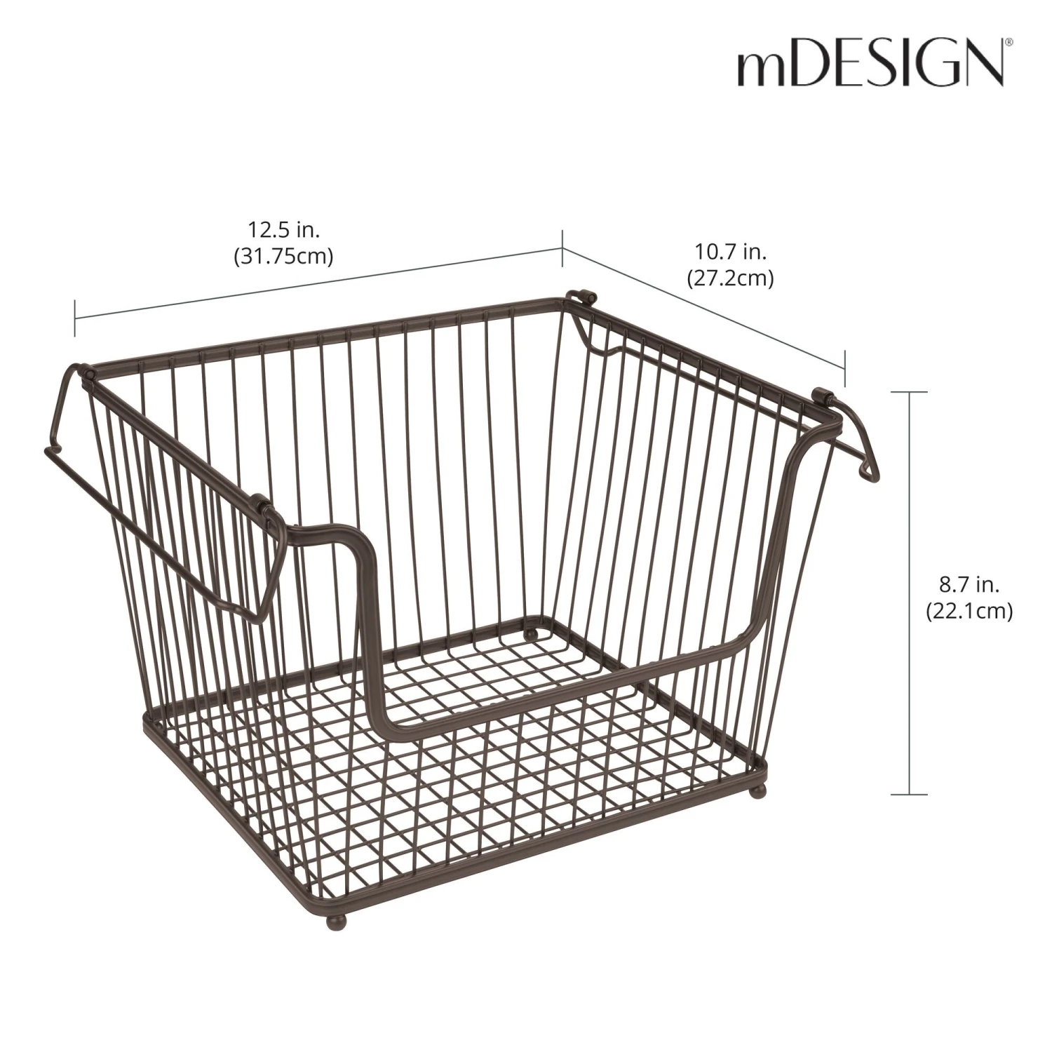 Stackable Bronze Wire Pantry Baskets 11 x 12.5 x 9 Stackable Bronze Wire Pantry Baskets 11 X 12.5 X 9 -mDesign 2000 Square JPG 3129MDK Dimensions 1b038cd8 95f7 4a7c 9cd0 fc0bdb13f1a4