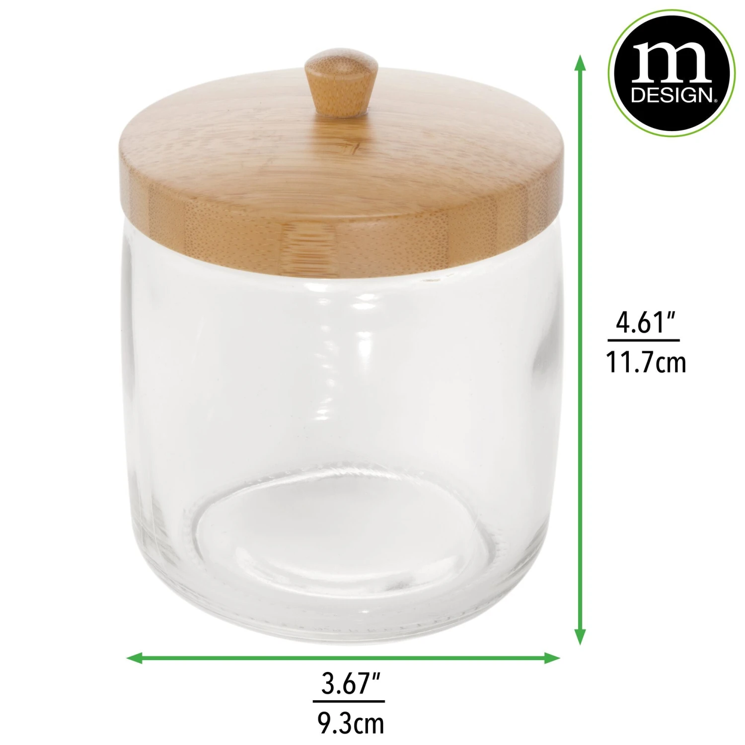 Glass Bathroom Canisters with Bamboo Lids Glass Bathroom Canisters With Bamboo Lids -mDesign 2000 Square JPG 3259MDBA Dimensions