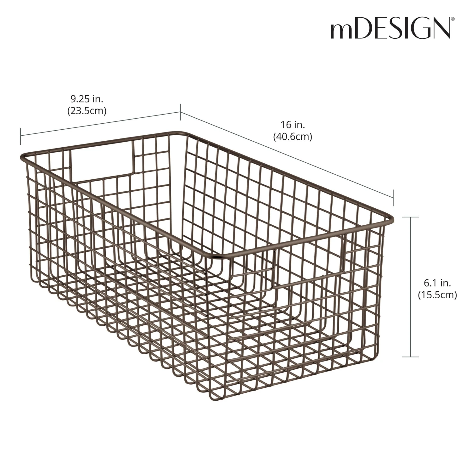Wire Pantry Basket 16 x 9.25 x 6 Wire Pantry Basket 16 X 9.25 X 6 -mDesign 2000 Square JPG 4805MDK Dimensions