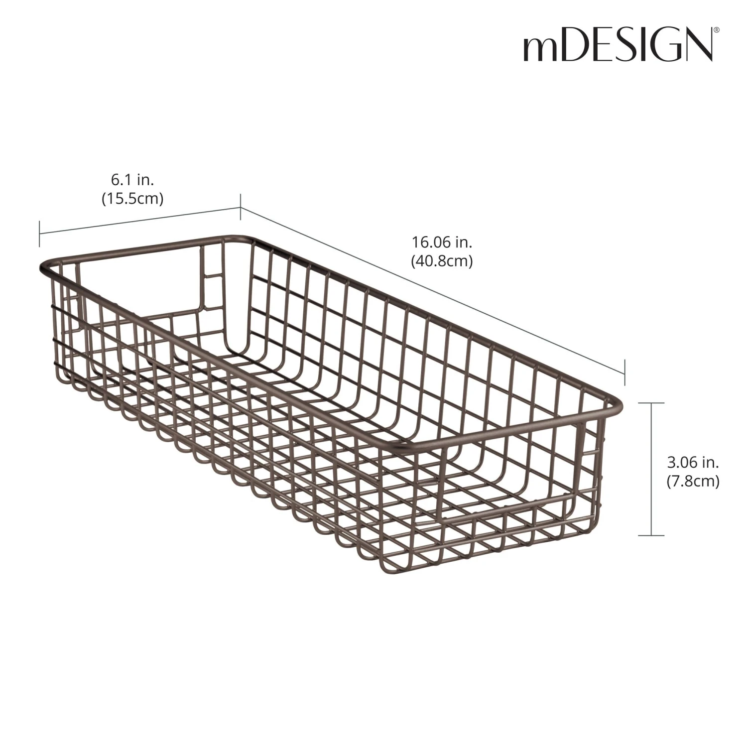 Wire Pantry Basket 16 x 6 x 3 Wire Pantry Basket 16 X 6 X 3 -mDesign 2000 Square JPG 4806MDK Dimensions