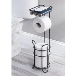 Toilet Paper Holder Stand With Shelf And 2-Roll Reserve 6 Toilet Paper Holder Stand With Shelf And 2-Roll Reserve -mDesign 2000 Square JPG 8790MDBST.PT01