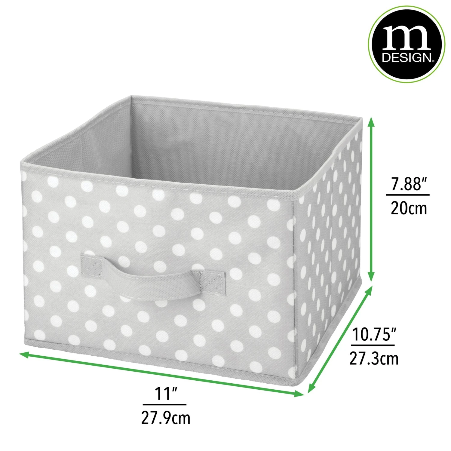 Polka Dot Bin with Front Handle Set 11 x 11 x 8 Polka Dot Bin With Front Handle Set 11 X 11 X 8 -mDesign 2000 Square JPG 9603MDCO.DIMS