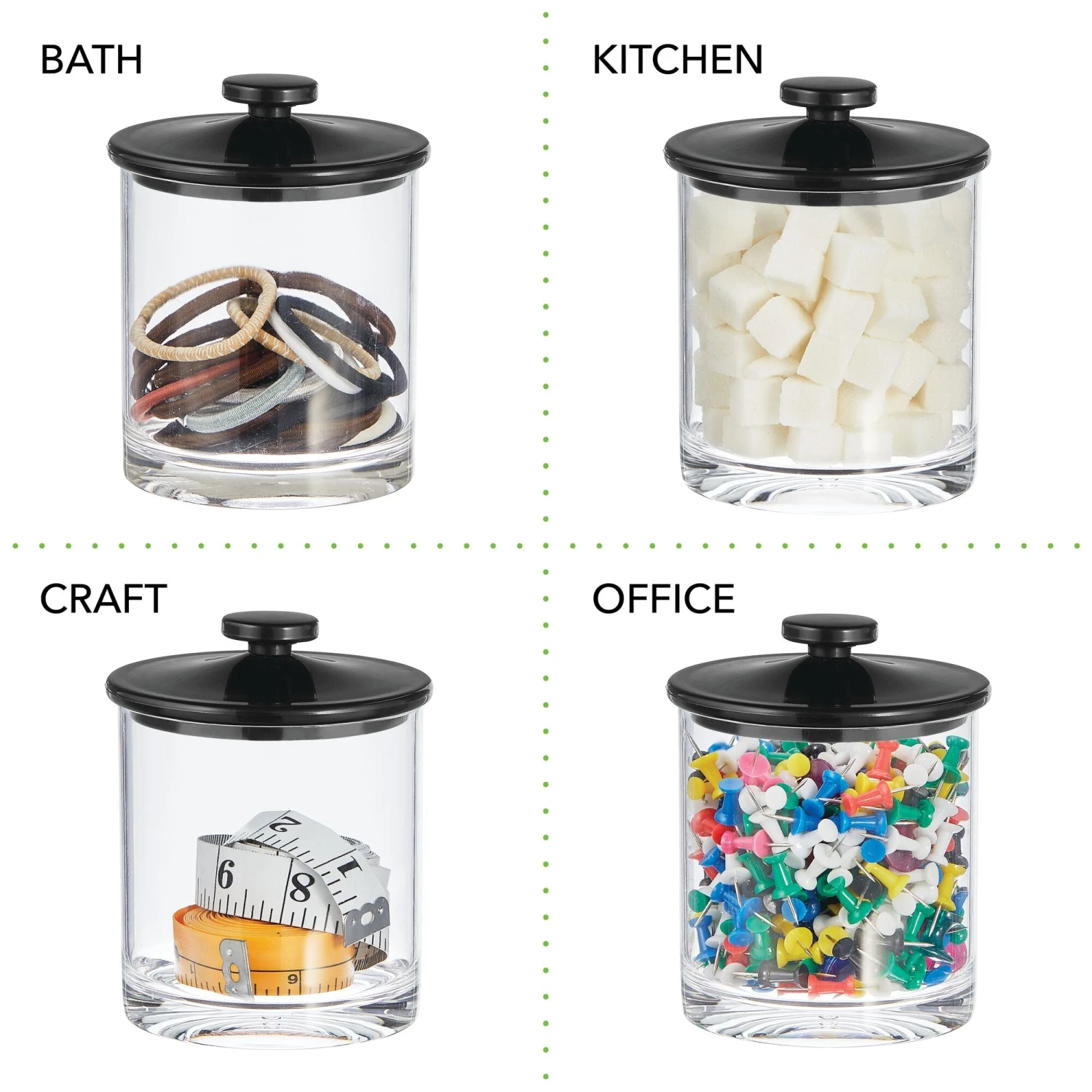 Acrylic Bathroom Canisters Acrylic Bathroom Canisters -mDesign 2000 Square JPG RFQ 2032557 20clear 20black detail