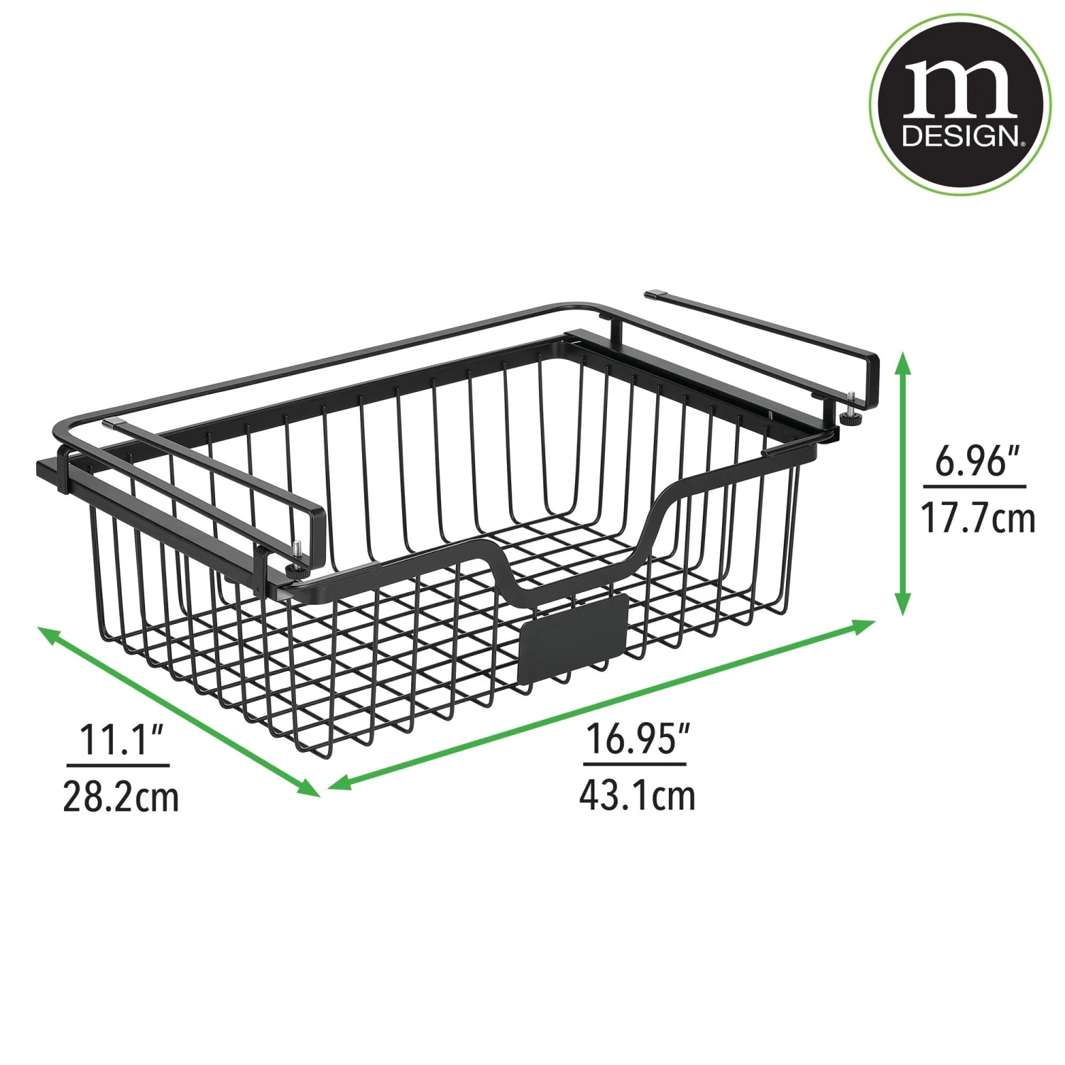 Under Shelf Sliding Basket with Label Plate 11 x 17 x 7 Under Shelf Sliding Basket With Label Plate 11 X 17 X 7 -mDesign 2000 Square JPG RFQ 2042735 20matte 20black dims