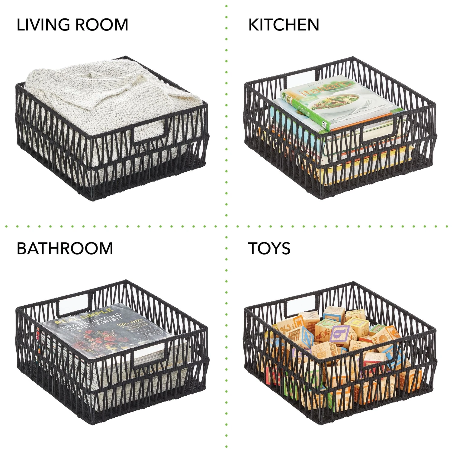 Cotton Rope Basket 13 x 12 x 6 Cotton Rope Basket 13 X 12 X 6 -mDesign 2000 Square JPG RFQ 2043508 20black detail2